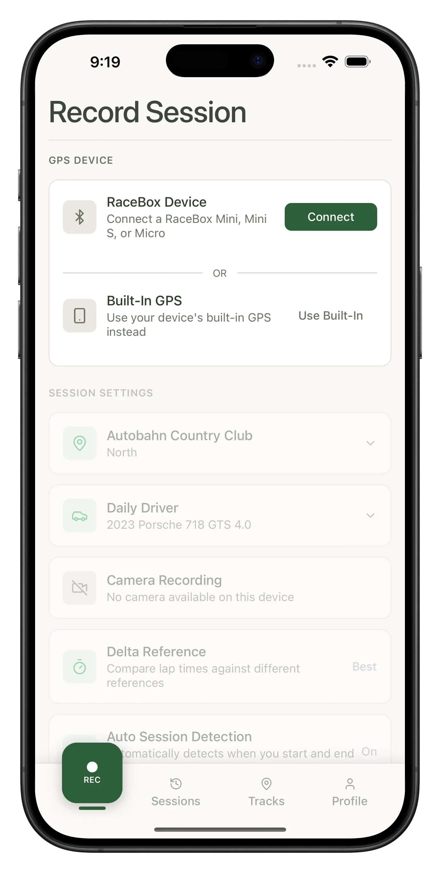 Stint app interface showing real-time recording features