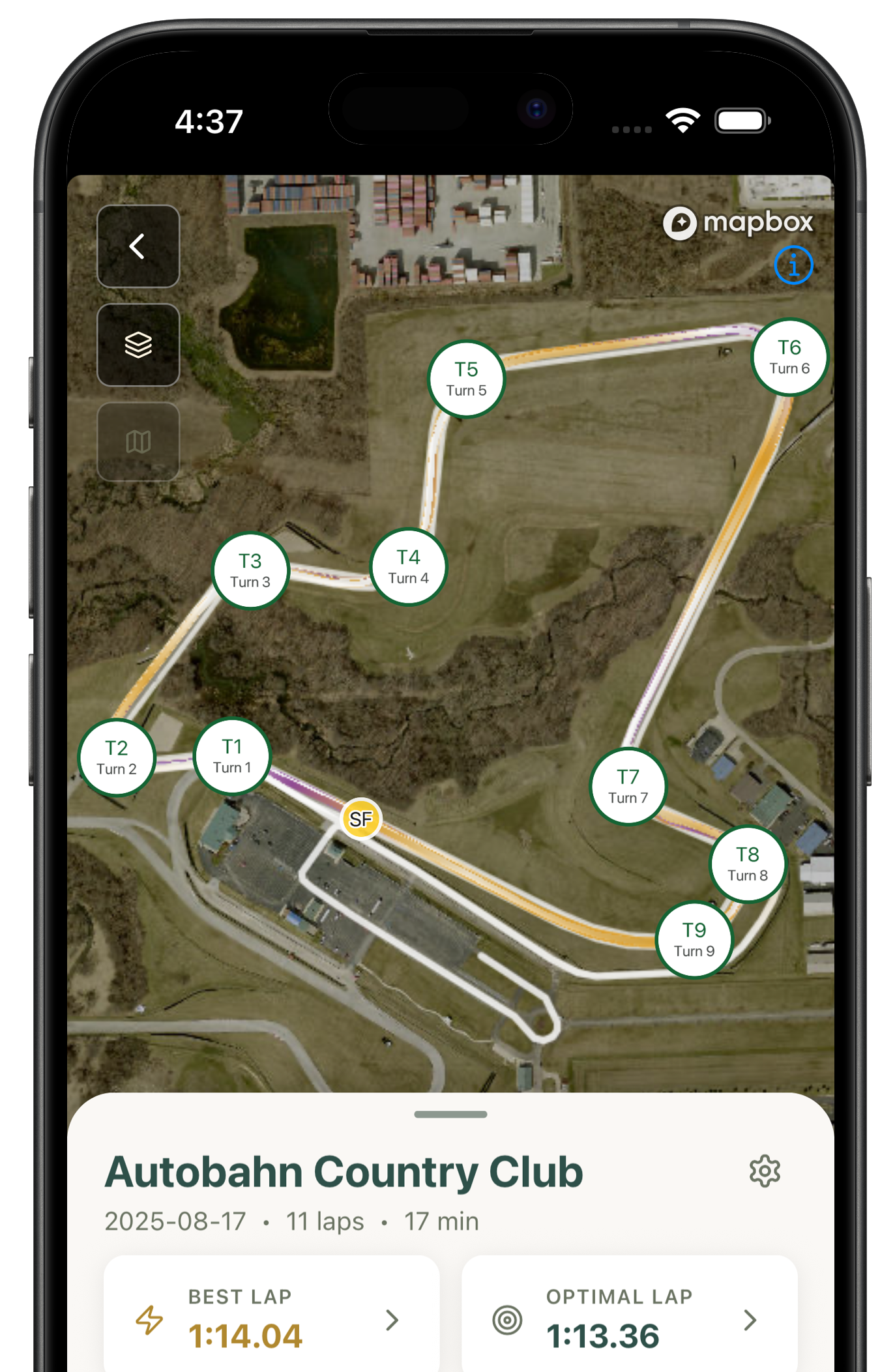 Stint app mockup showing lap timing and analytics